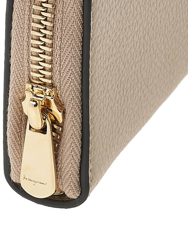 Women's Gancini Logo Zipper Card Wallet Beige - SALVATORE FERRAGAMO - BALAAN 8