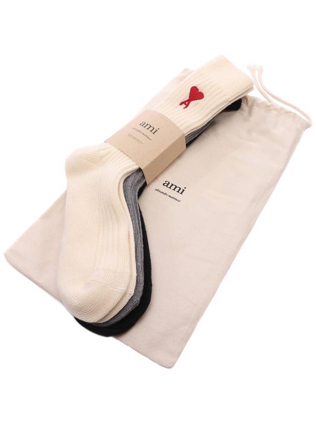 Heart Embroidered Logo Cotton Socks 3 Pack - AMI - BALAAN 7