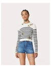 Women's Sequin Ribbon Embroidered Crop Knit Top White Navy - VALENTINO - BALAAN 2