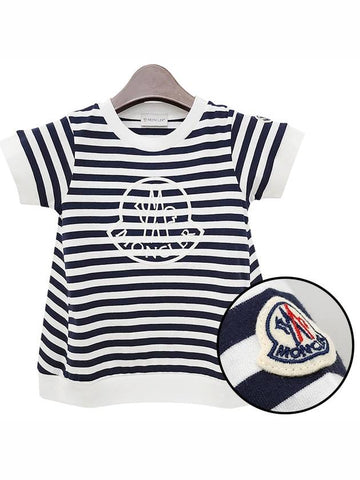 Kids Logo Embroidered Striped Short Sleeve T Shirt 8Y 10Y Blue White 8C00009 89AGB F07 - MONCLER - BALAAN 1