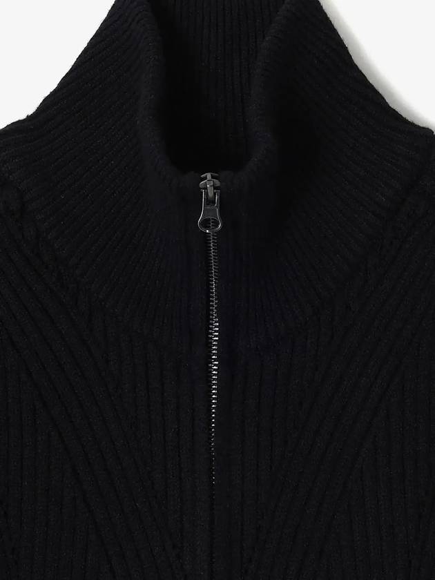 Wool Ribbed High Neck Zip-Up Cardigan Black - NOIRER FOR WOMEN - BALAAN 5