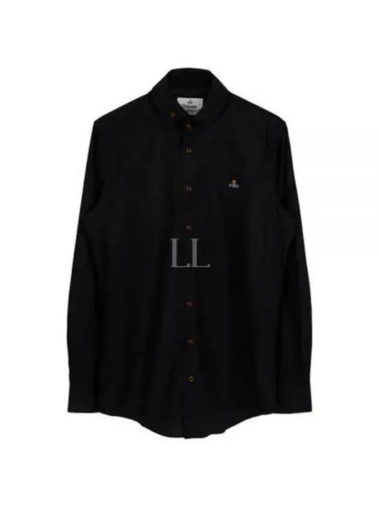 Men's Embroidered ORB Logo Long Sleeve Shirt Black - VIVIENNE WESTWOOD - BALAAN 2