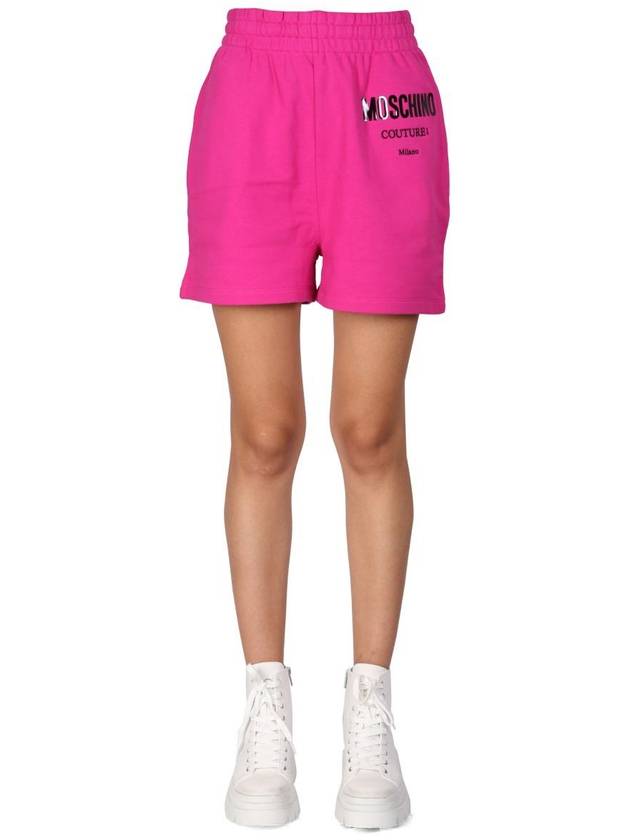 Women's Vinyl Logo Print Shorts Pink - MOSCHINO - BALAAN 2