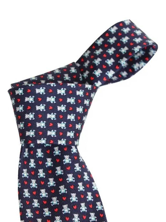 Men's Teddy Bear Print Silk Tie Navy - SALVATORE FERRAGAMO - BALAAN 2