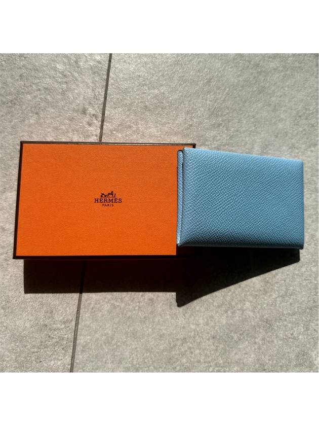 Hermes Women s Calvi Card Holder Wallet Palladium Celeste - HERMES - BALAAN 9