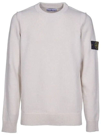 Logo Patch Lambswool Crewneck Knit Top Beige - STONE ISLAND - BALAAN 2