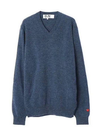 Small Red Heart Waffen V neck Wool Knit - COMME DES GARCONS - BALAAN 1