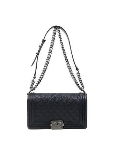 A67086 Black Caviar Skin Boy Medium Silver Chain Shoulder Bag - CHANEL - BALAAN 2