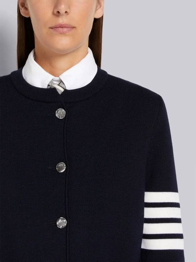 Double face fine merino crewneck jacket cardigan navy - THOM BROWNE - BALAAN 4