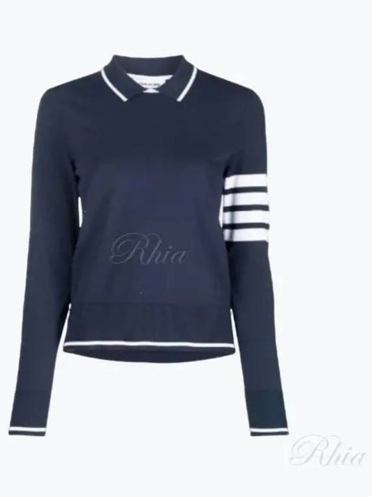 Women's Tipping Jersey Viscose Polo Shirt Navy - THOM BROWNE - BALAAN 2