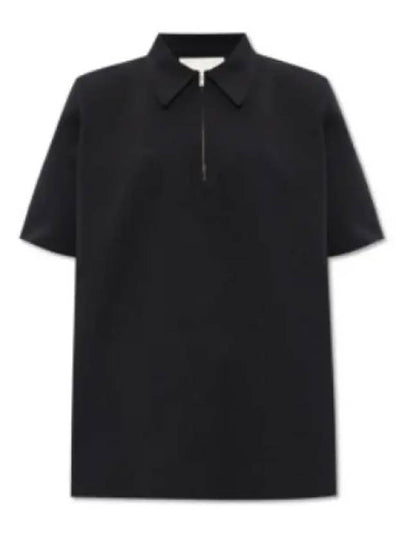 Straight Hem Zipper Short Sleeve Polo Shirt Black - JIL SANDER - BALAAN 2