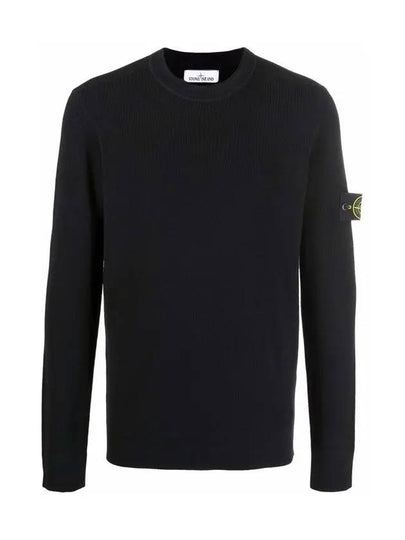 Wappen Patch Crew Neck Ribbed Wool Knit Top Black - STONE ISLAND - BALAAN 2