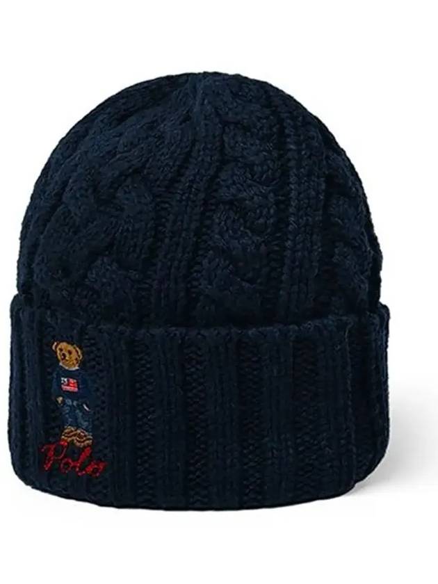 Polo Bear Cable Knit Beanie Navy - POLO RALPH LAUREN - BALAAN 6