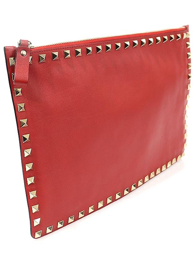 PW2P0269BOL Red Calfskin Gold Plated Rockstud Pouch Clutch - VALENTINO - BALAAN 3