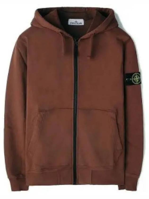 Men Wappen Cotton Fleece Hooded Zip Up Brown - STONE ISLAND - BALAAN 2