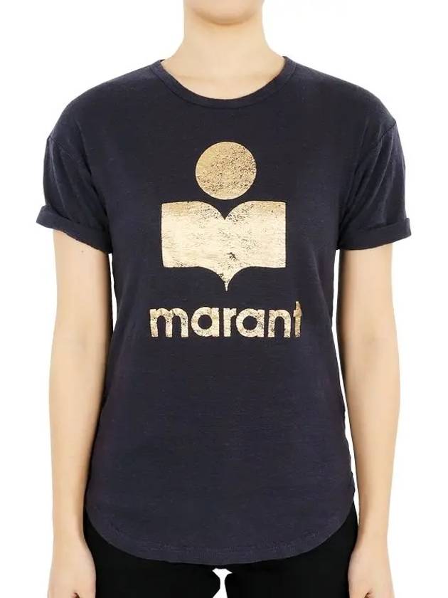 Women's Etoile Coldy Logo Short Sleeve Navy Gold TS0004FA A1N10E FNGO - ISABEL MARANT - BALAAN 2