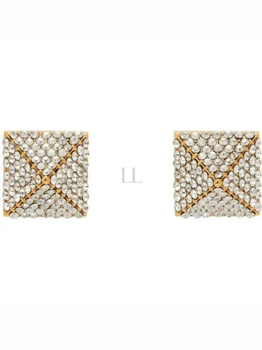 Crystal Stud Metal Earrings Silver Gold - VALENTINO - BALAAN 2