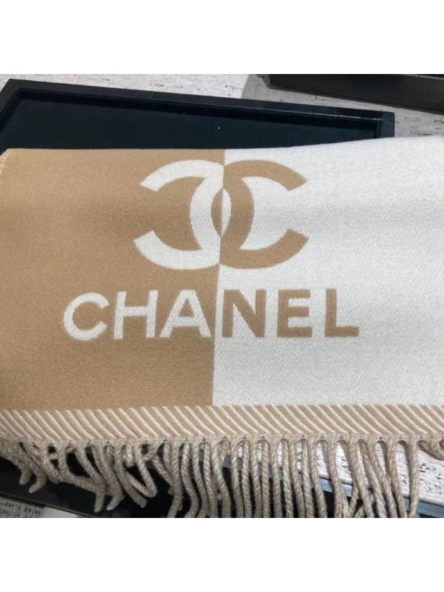 CC Logo Two Tone Double Sided Muffler Reversible Scarf Women Men Unisex Beige Ivory - CHANEL - BALAAN 7