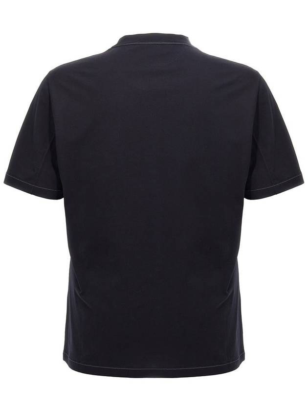 Embroidered Logo Short Sleeve T-Shirt Dark Blue - BRUNELLO CUCINELLI - BALAAN 3