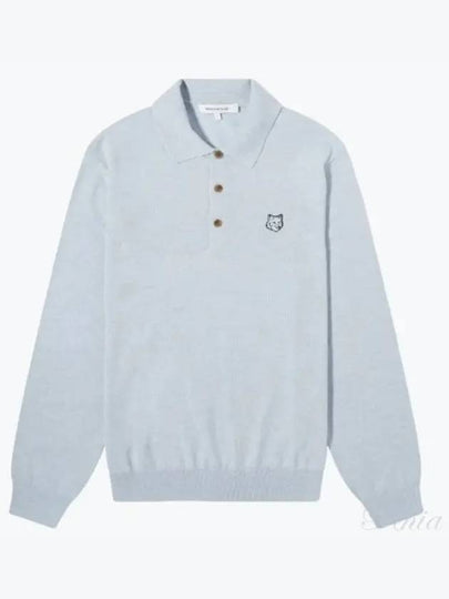 Fox Motif Knitted Polo Shirt Light Blue - MAISON KITSUNE - BALAAN 2