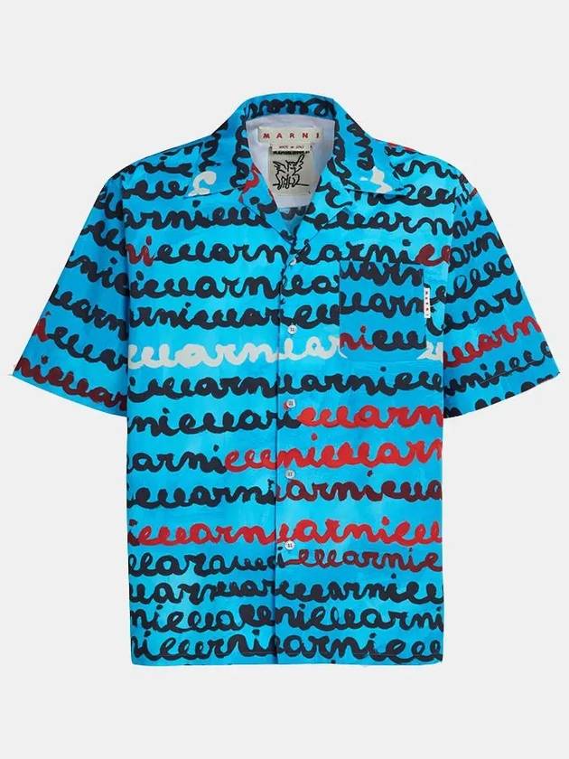 Lettering Short Sleeve Shirt Blue - MARNI - BALAAN 4