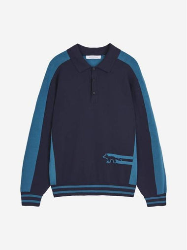 Flash Fox Polo Knit Top Lake Blue - MAISON KITSUNE - BALAAN 1