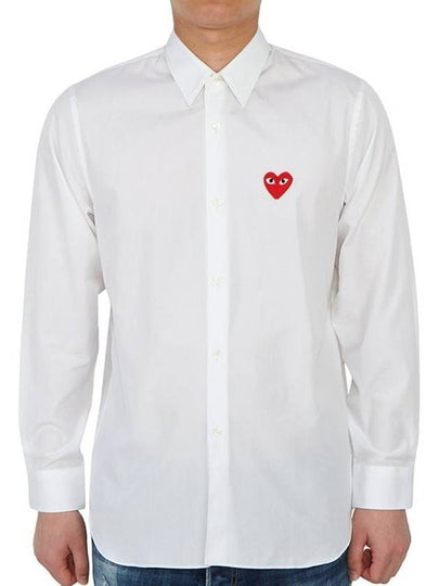 Men's Red Heart Long Sleeve Shirt White - COMME DES GARCONS - BALAAN 2