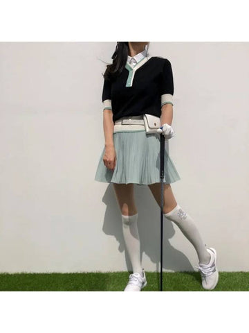 Summer golf wear emerald V-neck line short sleeve knit field look - LOLOALLOY - BALAAN 1