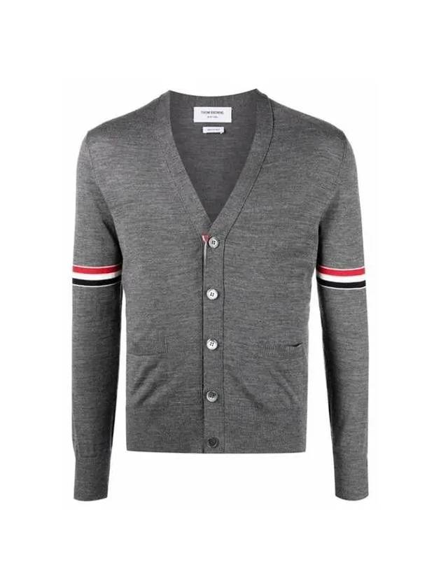 Stripe Armband Merino Wool Cardigan Grey - THOM BROWNE - BALAAN 2