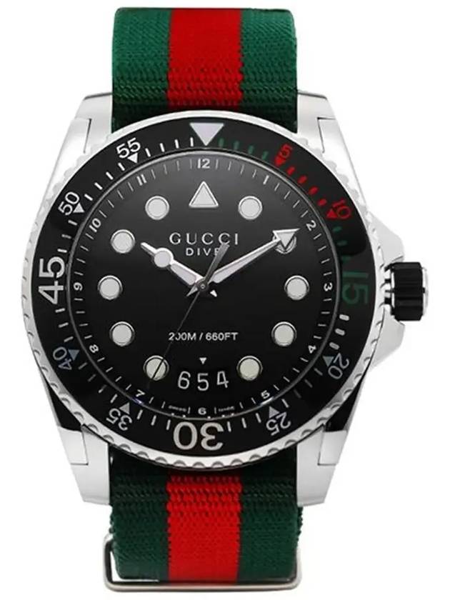 Dive Silver Quartz Web Band Watch Black YA136209A - GUCCI - BALAAN 5