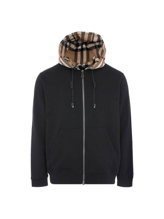 Check Hood Cotton Zip Up Hoodie Black Archive Beige - BURBERRY - BALAAN 2