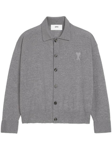 De Coeur Logo Wool Cardigan Heather Grey - AMI - BALAAN 1