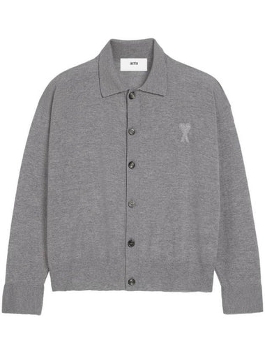 De Coeur Logo Wool Cardigan Heather Grey - AMI - BALAAN 1