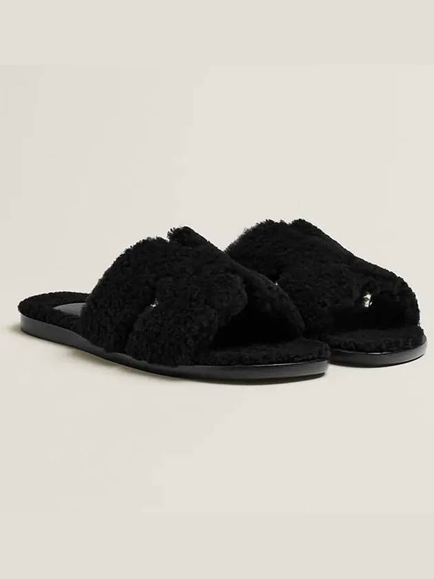 Izmir Shearling Sandals Slippers Black H222849Z - HERMES - BALAAN 1