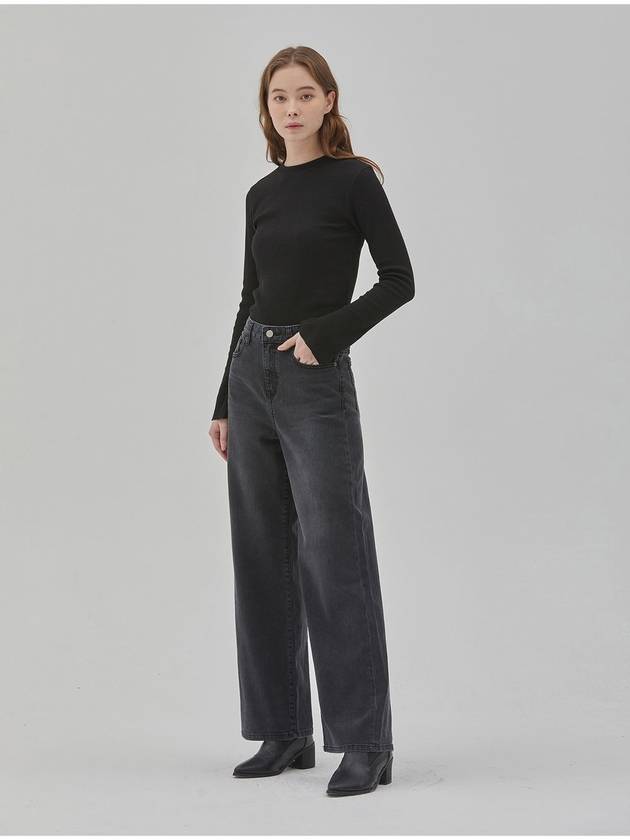 RYUL+WAI: Denim Wide Straight Pants Black - RYUL+WAI: - BALAAN 3