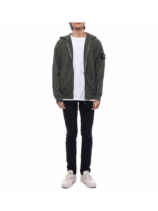 Men's Garment Dyed Malfile Zip Up Hoodie Dark Green - STONE ISLAND - BALAAN 4