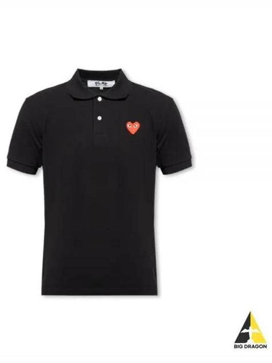 Red Heart Wappen Polo Shirt Black - COMME DES GARCONS - BALAAN 2