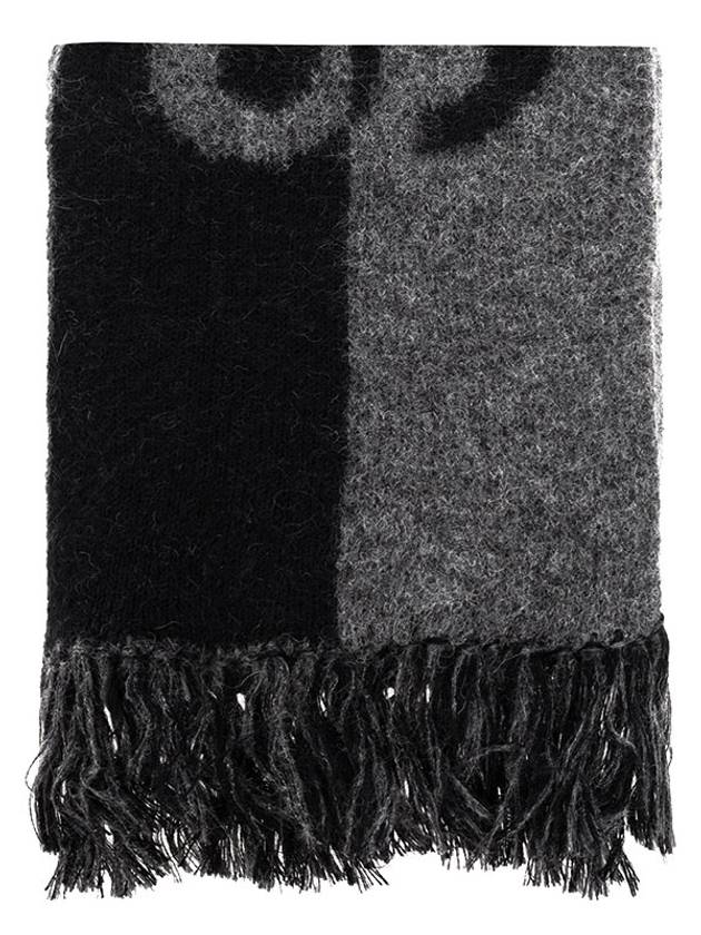 Bicolor Logo Wool Mohair Muffler Black Grey - SAINT LAURENT - BALAAN 2