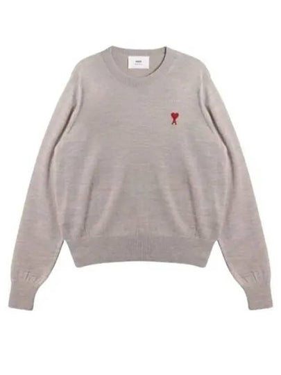 Heart Logo Crew Neck Merino Wool Knit Top Champagne - AMI - BALAAN 2