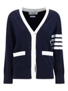 Cotton Hector Pointelle 4 Bar V Neck Cardigan Navy - THOM BROWNE - BALAAN 2