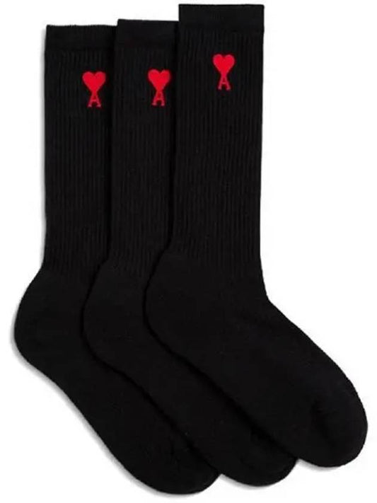 Chain Stitch Heart Logo Socks Black - AMI - BALAAN 2