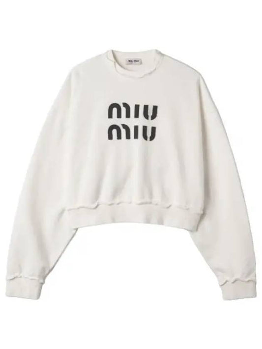 Embroidered Cotton Sweatshirt White T Shirt - MIU MIU - BALAAN 1