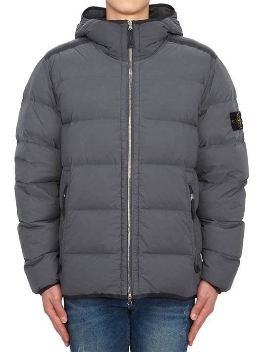 Seamless Logo Nylon Hooded Down Jacket Medium Grey - STONE ISLAND - BALAAN 2