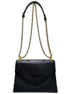 1BD127 Black Saffiano Monochrome Gold Chain Cross Bag - PRADA - BALAAN 1