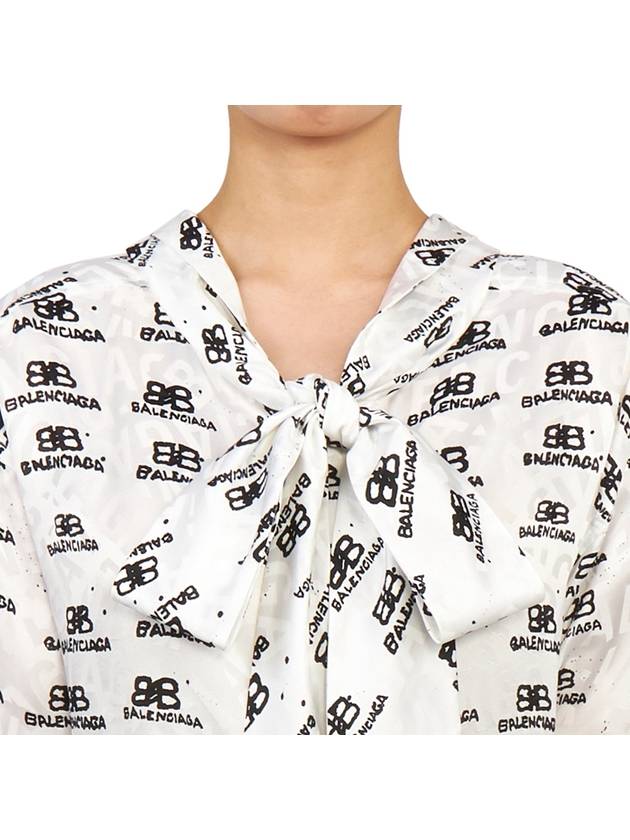 Women's Hand Drawn BB Silk Long Sleeve Shirt White - BALENCIAGA - BALAAN.