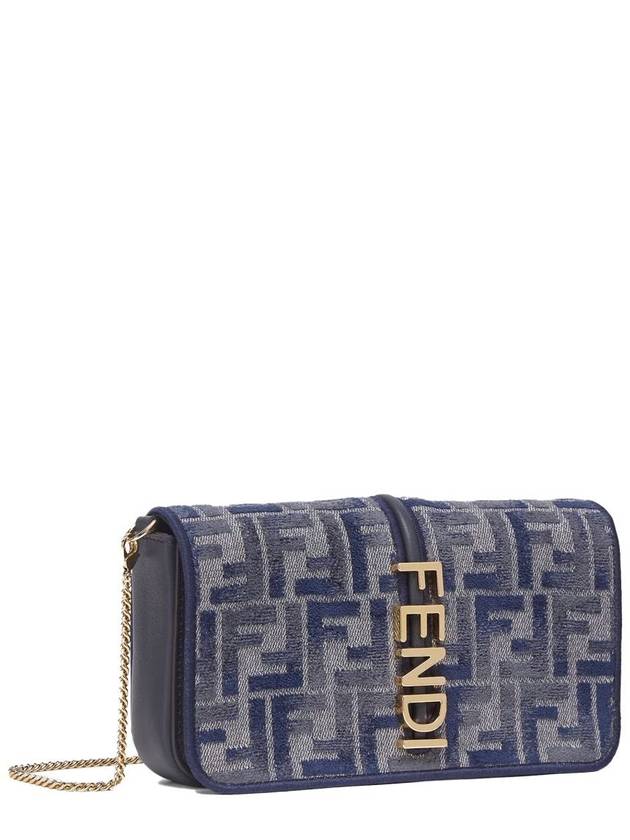 Graphy Chain Leather Long Wallet Dark Blue - FENDI - BALAAN 3