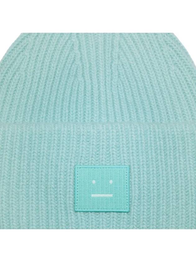 Face Patch Ribbed Wool Beanie Turquoise Blue - ACNE STUDIOS - BALAAN 5