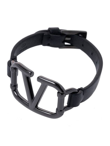 V Logo Leather Bracelet Black - VALENTINO - BALAAN 1