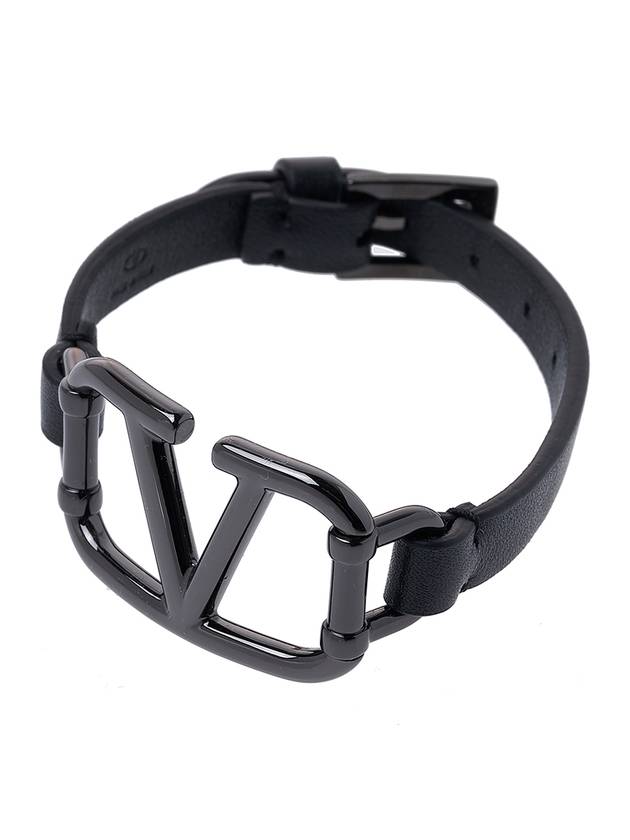 V Logo Leather Bracelet Black - VALENTINO - BALAAN 2