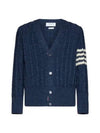 Donegal Twist Cable 4 Bar Classic V Neck Cardigan Blue - THOM BROWNE - BALAAN 2